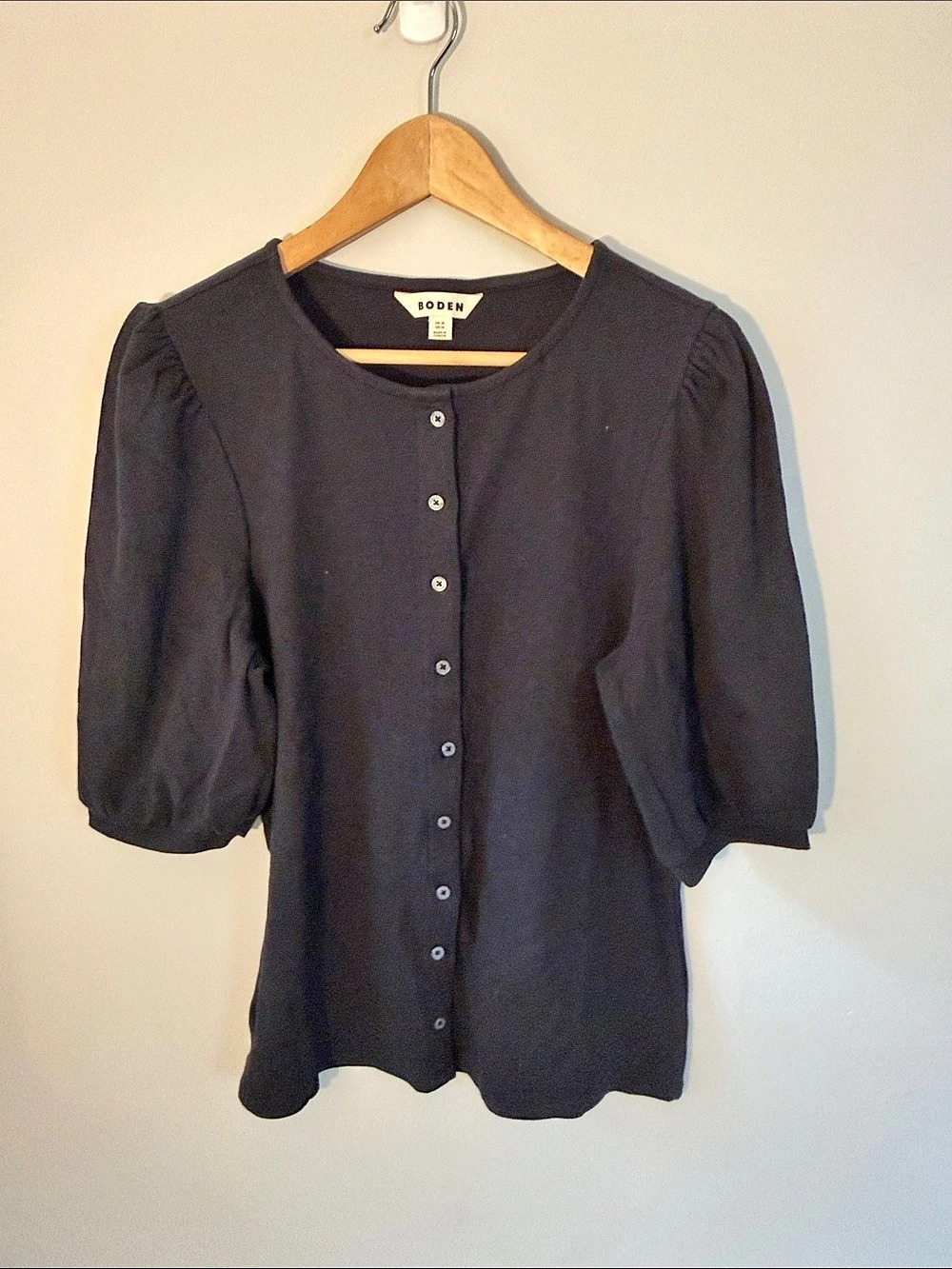 Boden Puff Sleeve Blouse Black Size 14 Like New